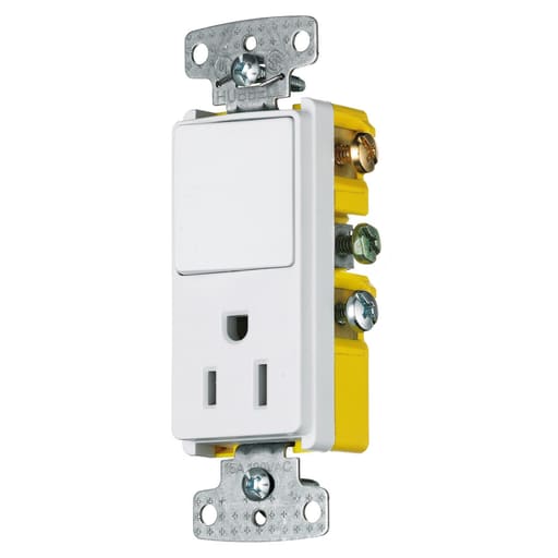 Hubbell Wiring Device - Hubbell RCD108WCOMBO, 15A SP RKR, 15A 125V Receptacle, WH