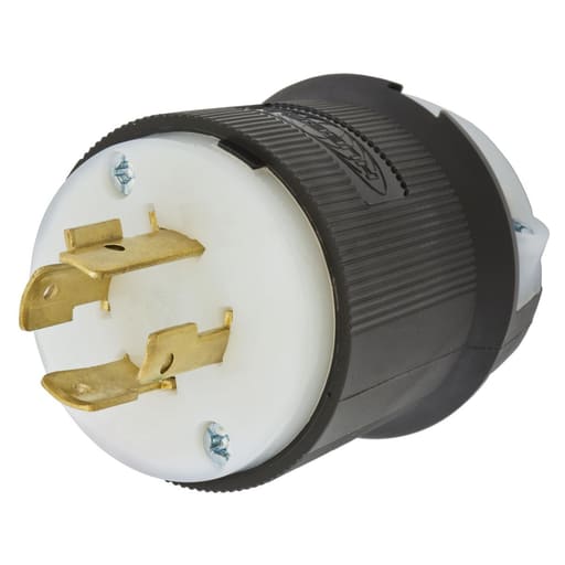 Hubbell Wiring Device - Hubbell HBL2431ST Twist-Lock Edge Plug with Spring Termination, 20A, 3P 480V, L16-20P, Black and White Nylon