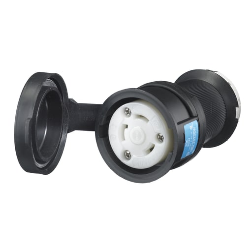 Hubbell Wiring Device - Hubbell HBL2623SW 30 Amp 250 Volt 2-Pole 3-Wire NEMA L6-30R Black and White Watertight Locking Connector Body