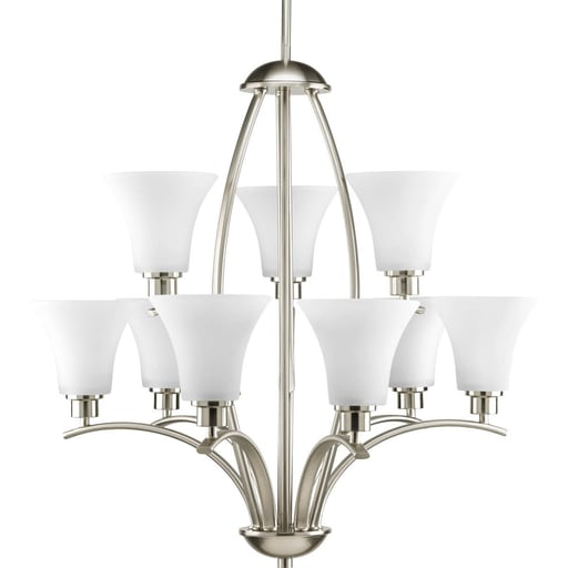 Progress Lighting - Progress P4492-09 Joy Collection Nine-Light Brushed Nickel Etched White Inside Glass Traditional Chandelier Light