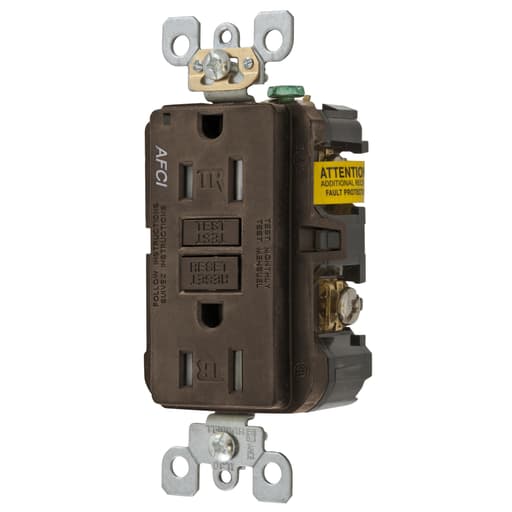 Hubbell Wiring Device - Hubbell AFR15TR 15 Amp 125 Volt 2-Pole 3-Wire NEMA 5-15R Brown Arc Fault Receptacle with LED Indicator