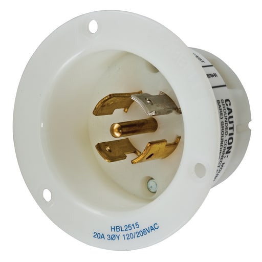 Hubbell Wiring Device - Hubbell HBL2515 Locking Flanged-INLT, 20A 120/208V, L21-20P, WH