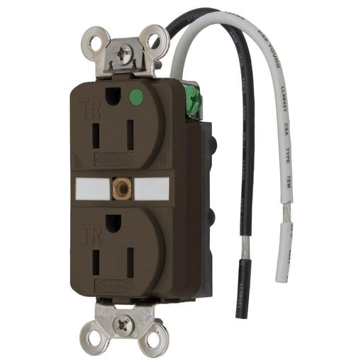 Hubbell Wiring Device - Hubbell HBL8200SGADUP Receptacle, TAMP-RES, 15A 125V, 5-15R, BR