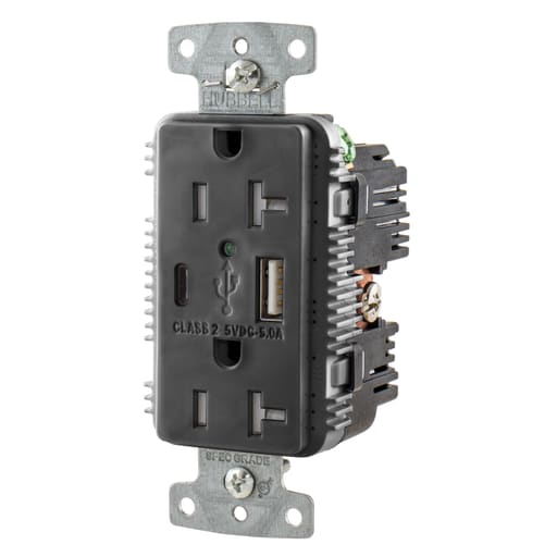 Hubbell Wiring Device - HWDK USB20AC5BK RCPT DUP 20A 125V 5