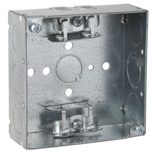 Raco Manufacturing - Raco 213 4" Square Box, Welded, 1-1/2" Deep with AC/MC/Flex Clamps, Five 1/2" KO's and Two TKO's
