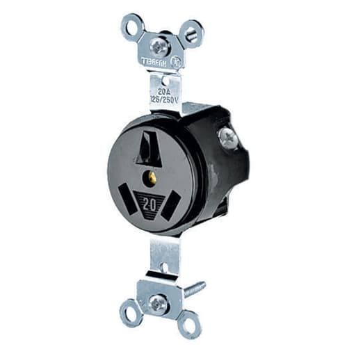 Hubbell Wiring Device - Hubbell HBL6810 20 Amp 125/250 Volt 3-Pole 3-Wire NEMA 10-20R Black Phenolic Straight Blade Device Receptacle