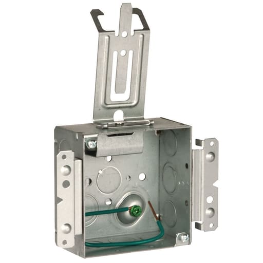 Raco Manufacturing - Raco 232MSCM 4" Square Box, 2-1/8" Deep, Raised Ground, 8" #12 Solid Copper Pigtail. UBS M Bracket Cable Management Clip