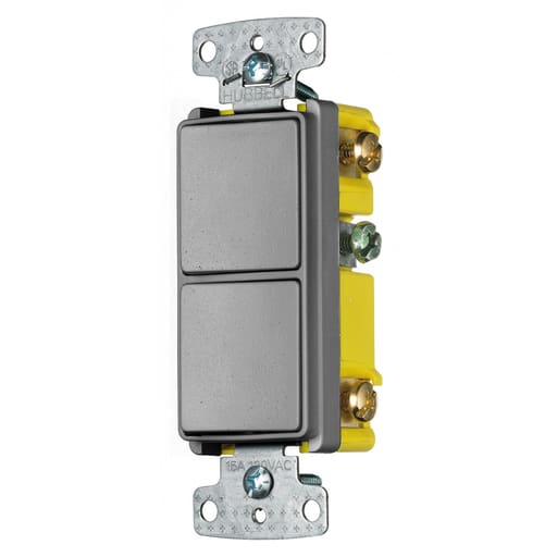 Hubbell Wiring Device - Hubbell RCD101GY 15 Amp 120 to 277 VAC 1-Pole Gray Quiet Rocker Switch