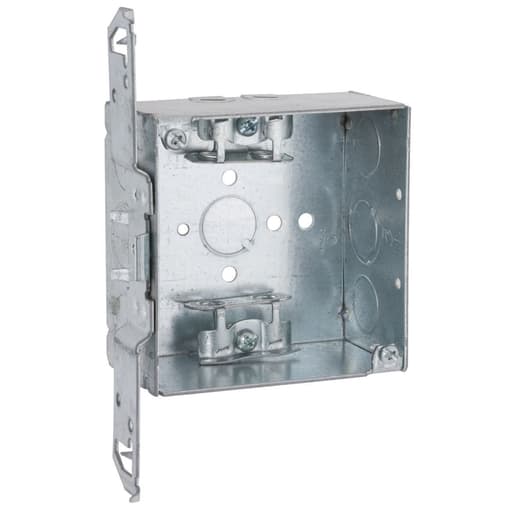 Raco Manufacturing - Raco 241 4" Square Box, Welded, 2-1/8" Deep with AC/MC/Flex Clamps, Three 1/2" KO's and One TKO, TS Bracket, Flush