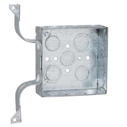 Raco Manufacturing - Raco 208 4" Square Box, Welded, 1-1/2" Deep with Nine 1/2" KO's & Five TKO's, Flush, w/ Bracket