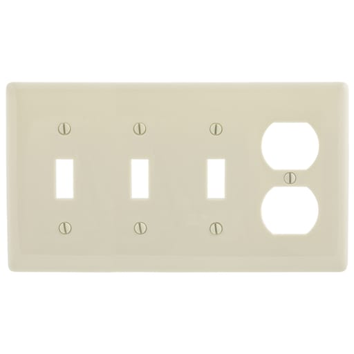 Hubbell Wiring Device - Hubbell Wiring Devices NP38LA 4-Gang Light Almond Nylon Standard 3-Toggle Switch 1-Duplex Receptacle Combination Wallplate