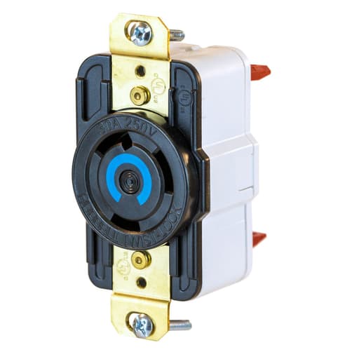 Hubbell Wiring Device - Hubbell HBL2620ST 30A, 250V, 2 Pole, 3 Wire Grounding w/ Spring Termination Single Flush Receptacle