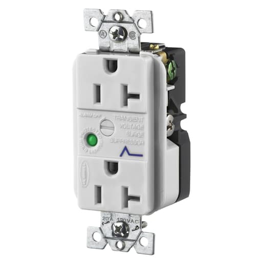 Hubbell Wiring Device - Hubbell HBL5360OWSA 20 Amp 125 Volt 2-Pole 3-Wire NEMA 5-20R Office White Duplex Surge Suppression Receptacle