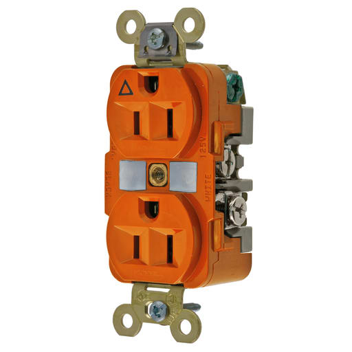 Hubbell Wiring Device - Hubbell IG5262 15 Amp 125 Volt 2-Pole 3-Wire NEMA 5-15R Orange Isolated Ground Straight Blade Duplex Receptacle