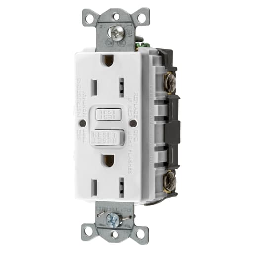 Hubbell Wiring Device - Hubbell GFRST15W 15 Amp 125 Volt 2-Pole 3-Wire NEMA 5-15R White GFCI Receptacle
