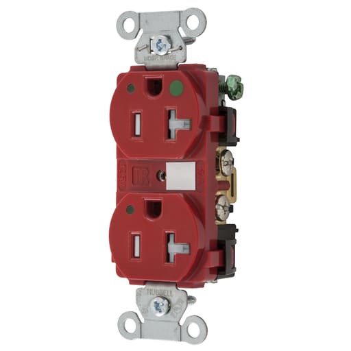 Hubbell Wiring Device - Hubbell 8300REDLTRA Straight Blade Device, Tamper Resistant Duplex Receptacle, Hospital Grade, Hubbell-Pro, LED Indicator, 20A 125V, 2-Pole 3-Wire Grounding, 5-20R, Red
