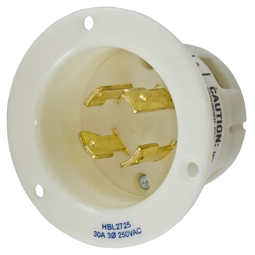 Hubbell Wiring Device - Hubbell HBL2725 30 Amp 250 Volt 3-Pole 4-Wire NEMA L15-30P White Locking Flanged Inlet
