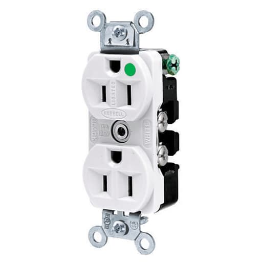 Hubbell Wiring Device - Hubbell HBL8200ILWDUP Receptacle, HG, 15A 125V, 5-15R, IL, WH