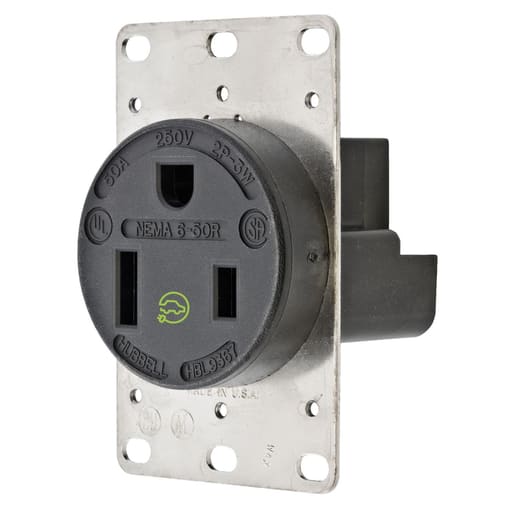 Hubbell Wiring Device - Hubbell HBL9367 Black 50A 250V Single Flush Heavy-Duty Receptacle
