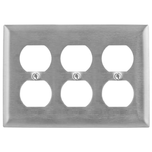 Hubbell Wiring Device - Hubbell SS83 3-Gang Stainless Steel 3-Duplex Receptacle Strap Mount Wallplate