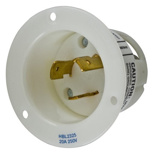 Hubbell Wiring Device - Hubbell HBL2325 20 Amp 250 Volt 2-Pole 3-Wire NEMA L6-20P White Locking Flanged Inlet