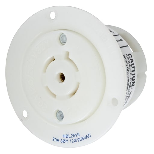 Hubbell Wiring Device - Hubbell HBL2516 20 Amp 120/208 Volt 4-Pole 5-Wire NEMA L21-20R White Locking Flanged Receptacle