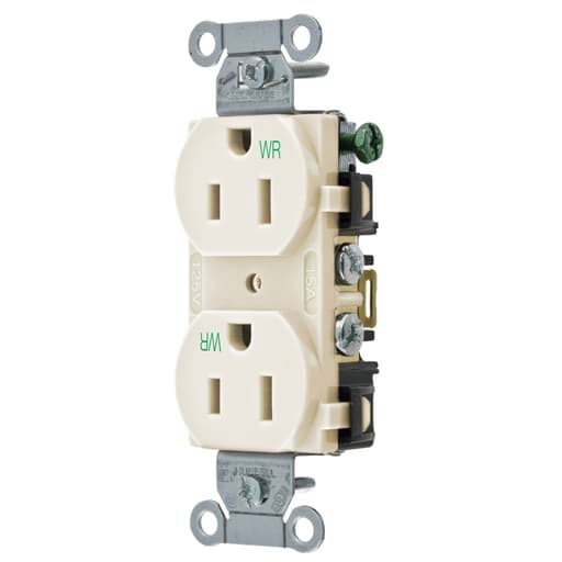 Hubbell Wiring Device - Hubbell BR15LAWR WTR RES, COM GRD, 15A 125V, 5-15R, LA