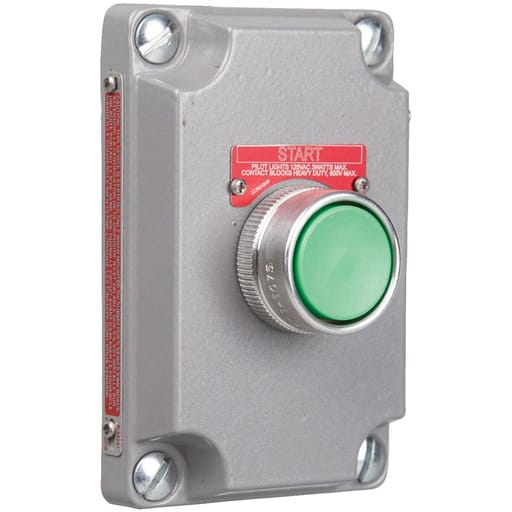 Killark - Killark XCS-0B1 XCS Series - Aluminum Momentary Contact Single Push Button Cover With Device - Green Button With "Start" Nameplate - 1NO Contact Rating