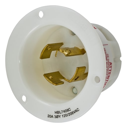 Hubbell Wiring Device - Hubbell HBL7408C Locking Flanged-INLT, 4P4W, 20A 120/208V, WH