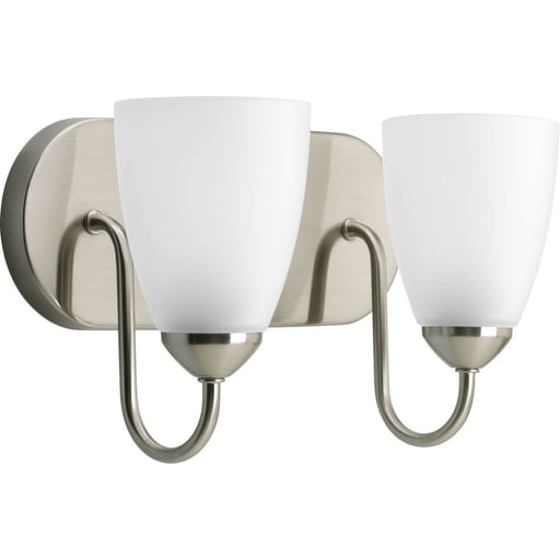 Progress Lighting - Progress P2707-09 Gather Collection Two-Light Brushed Nickel Etched Glass Traditional Bath Vanity Light
