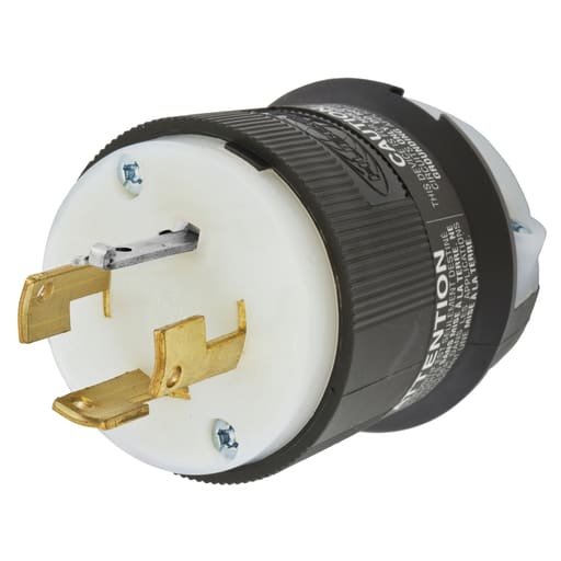 Hubbell Wiring Device - Hubbell HBL7411-C 20A 3PhY 120/208V AC Non-NEMA Twist-Lock INSULGRIP Black & White Nylon Plug, Straight