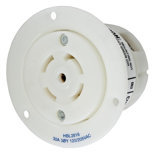 Hubbell Wiring Device - Hubbell HBL2816 30 Amp 120/208 VAC 4-Pole 5-Wire NEMA L21-30R White Locking Flanged Receptacle