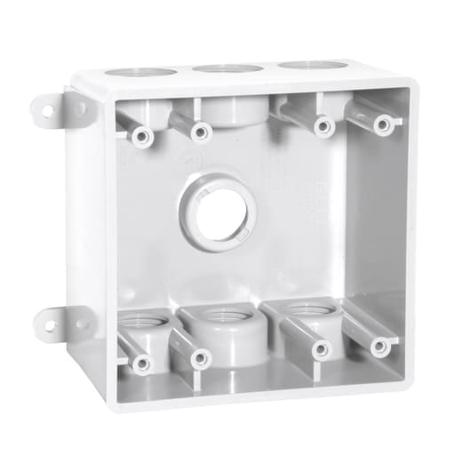 Raco Manufacturing - Bell PDBD77550WH 2-Gang Deep Outlet Box, (3) 1/2" or 3/4" Threaded Outlets, Non-Metallic, Waterproof, White