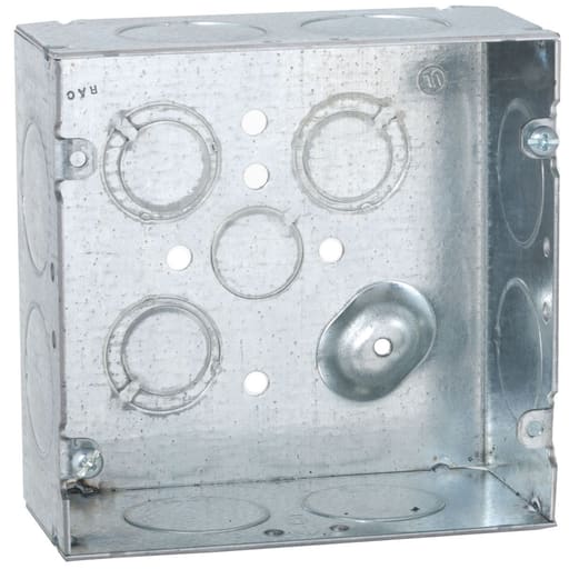 Raco Manufacturing - Raco 258 4-11/16" Steel Square Box, 2-1/8" Deep, 1" Side Knockouts, Welded