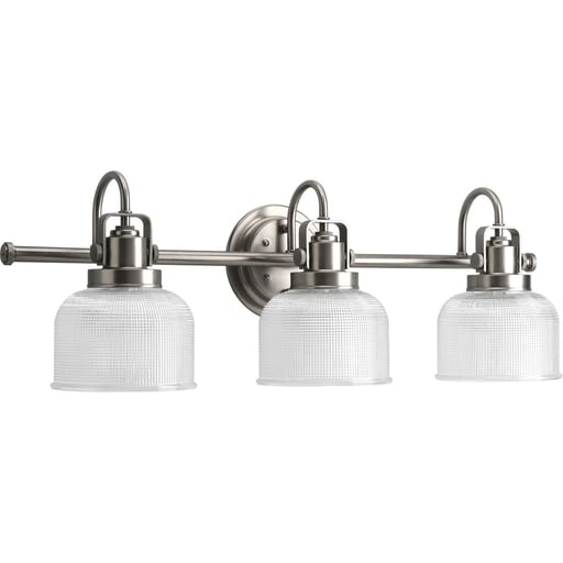 Progress Lighting - Progress P2992-81 Archie Collection Three-Light Antique Nickel Clear Double Prismatic Glass Coastal Bath Vanity Light