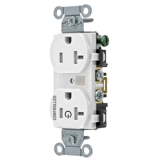Hubbell Wiring Device - Hubbell BR20C1WHITR1/2 CONTROLLED 20A 125V, B/S, TR DUP, WH
