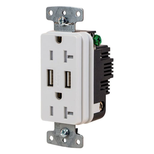 Hubbell Wiring Device - Hubbell USB20AW USB Charger / Duplex Receptacle, 20A 125V,2-Pole 3-Wire, White