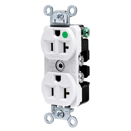 Hubbell Wiring Device - Hubbell HBL8300ILW 20 Amp 125 Volt 2-Pole 3-Wire NEMA 5-20R White Straight Blade Duplex Receptacle
