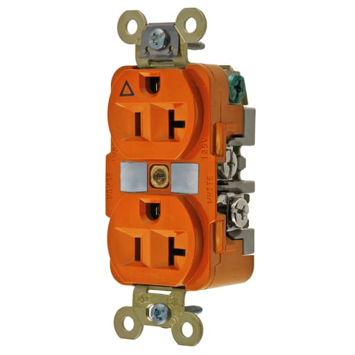 Hubbell Wiring Device - Hubbell IG5362 Orange 20A 125V Duplex Receptacle - Isolated Ground. Extra Heavy Duty Industrial Series