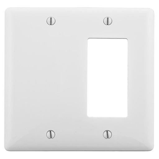 Hubbell Wiring Device - Hubbell NP1326W 2-Gang White Nylon Standard 1-Decorator Switch 1-Blank Box Mount Combination Wallplate