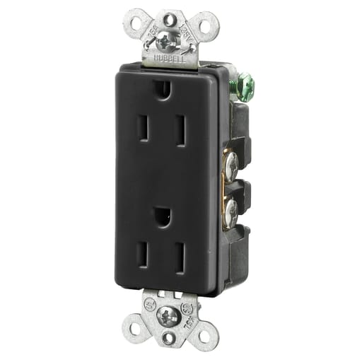Hubbell Wiring Device - Hubbell HBL2152BK STYLE DUP Receptacle, 15A 125V, 5-15R, BK
