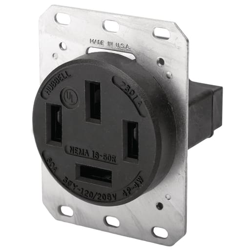 Hubbell Wiring Device - Hubbell HBL7301A 60 Amp 3-Phase 120/208 VAC 4-Pole 4-Wire NEMA 18-60R Black Straight Blade Receptacle