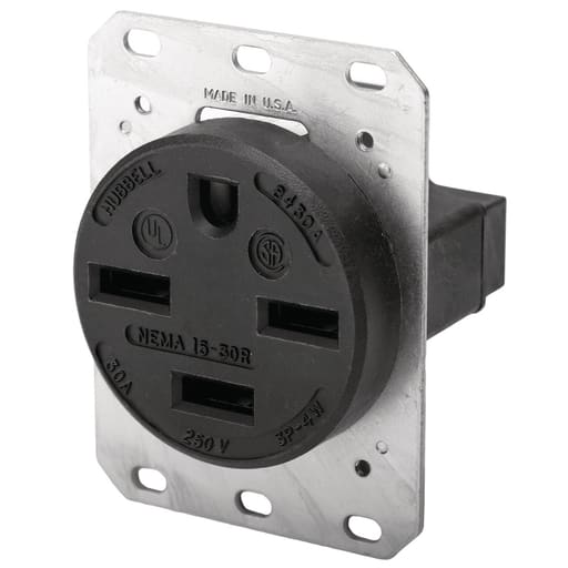 Hubbell Wiring Device - Hubbell HBL8430A 30 Amp 250 Volt 3-Pole 4-Wire NEMA 15-30R Black Single Straight Blade Receptacle
