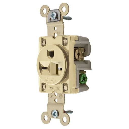 Hubbell Wiring Device - Hubbell HBL5461-I Ivory 20A 250V Single Receptacle. Extra Heavy Duty Spec Grade