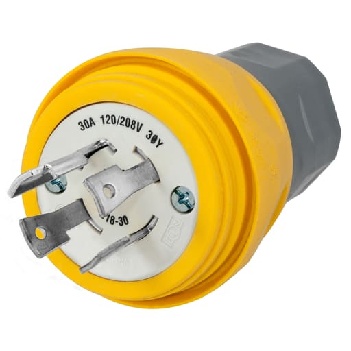 Hubbell Wiring Device - HCI HBL28W78 WT PLUG,NEMA L18-30P,3