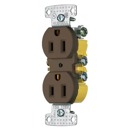 Hubbell Wiring Device - Hubbell RR15 15 Amp 125 Volt 2-Pole 3-Wire NEMA 5-15R Brown Duplex Receptacle