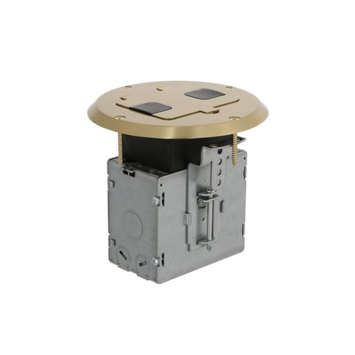 Raco Manufacturing - Raco 6239BP Single Gang Floor Box Kit with Recessed Duplex 15A TR Device and Adjustable Steel Box, Brass Finish