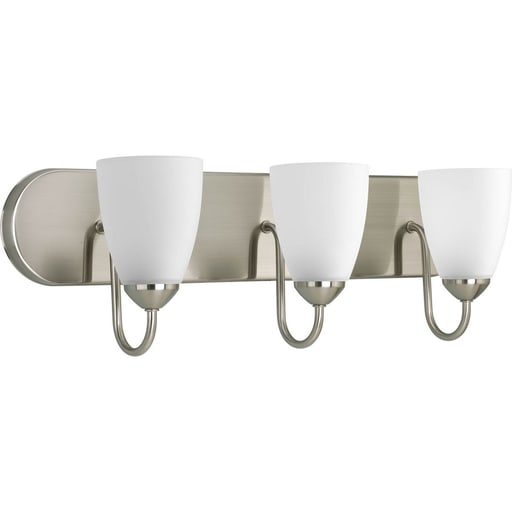 Progress Lighting - Progress P2708-09 Gather Collection Three-Light Brushed Nickel Etched Glass Traditional Bath Vanity Light