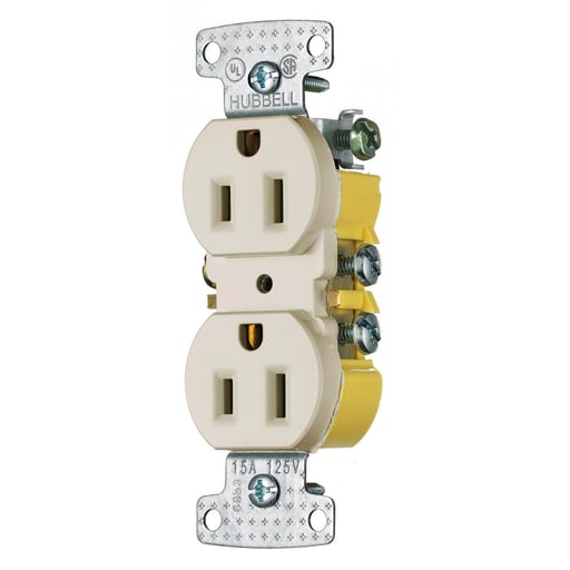 Hubbell Wiring Device - Hubbell Wiring Devices RR15LA 15 Amp 125 Volt 2-Pole 3-Wire NEMA 5-15R Light Almond Duplex Receptacle
