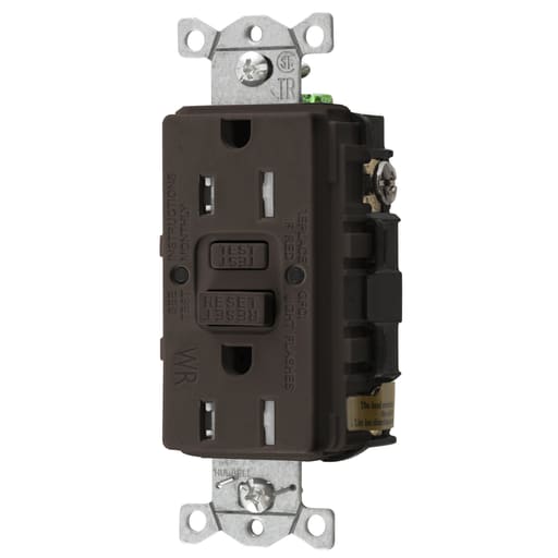 Hubbell Wiring Device - Hubbell GFTWRST15 15 Amp 125 Volt 2-Pole 3-Wire NEMA 5-15R Brown Tamper/Weather Resistant GFCI Receptacle